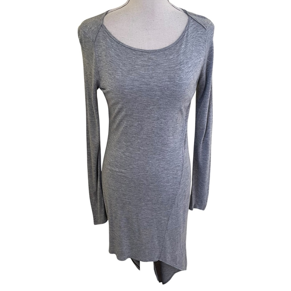 Elizabeth & James Grey Scoop Neck Long Sleeve Asymmetrical Bodycon Dress S